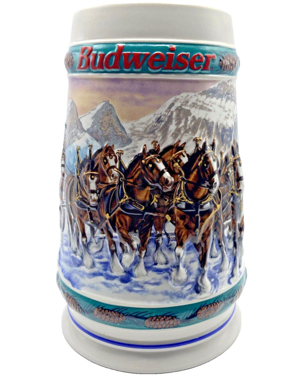 1993 Budweiser Holiday Stein Special Delivery Ceramic Clydesdales Collectible 7"